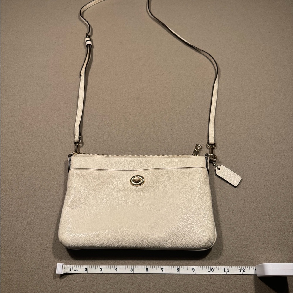 Small White/cream Crossbody with Gold Hardware pebble leather turn lock coach